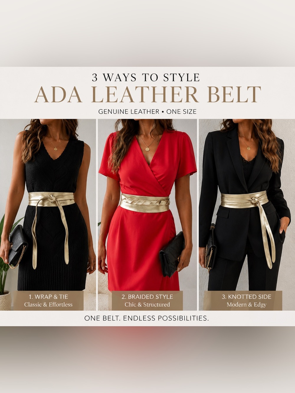 Ada Gold Leather Wrap Belt